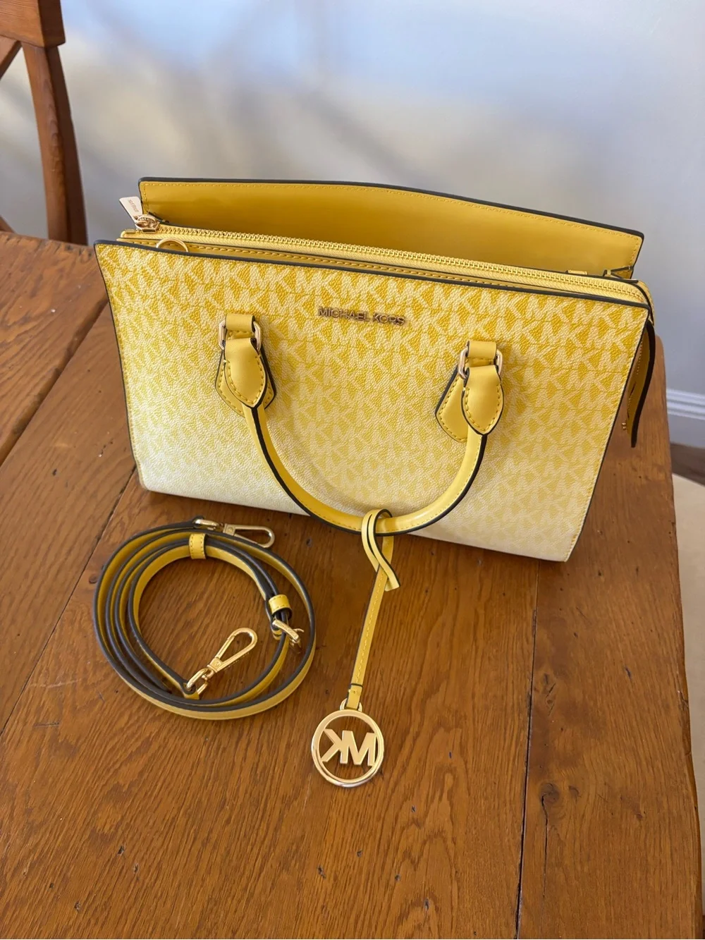 Michael Kors Yellow Signature Satchel with Gold Logo Charm